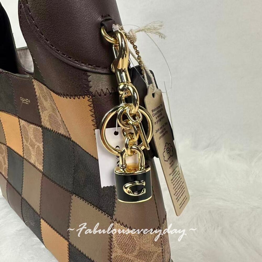 Coach Lock Bag Charm Keychain In Gold/Black CEF95 NWT